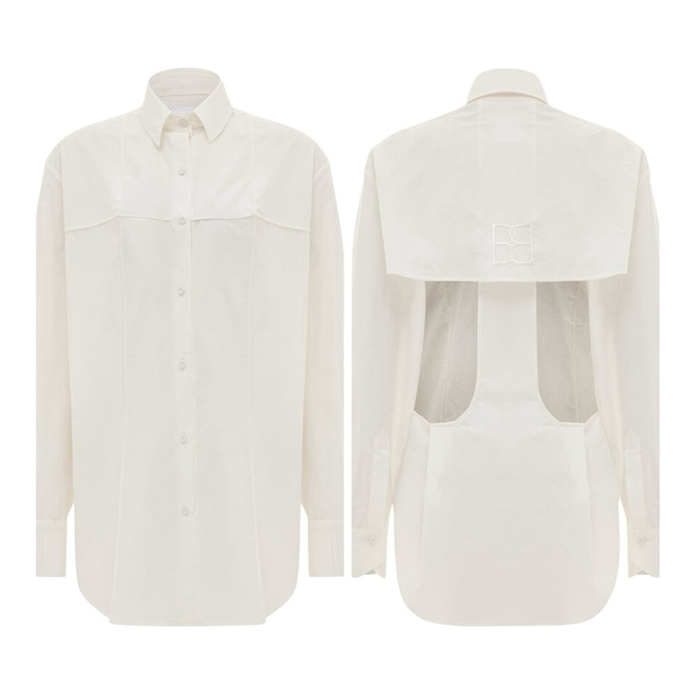Bevza Sz L White Cotton Button Up Shirt Back Cutout Designer New Without Tags